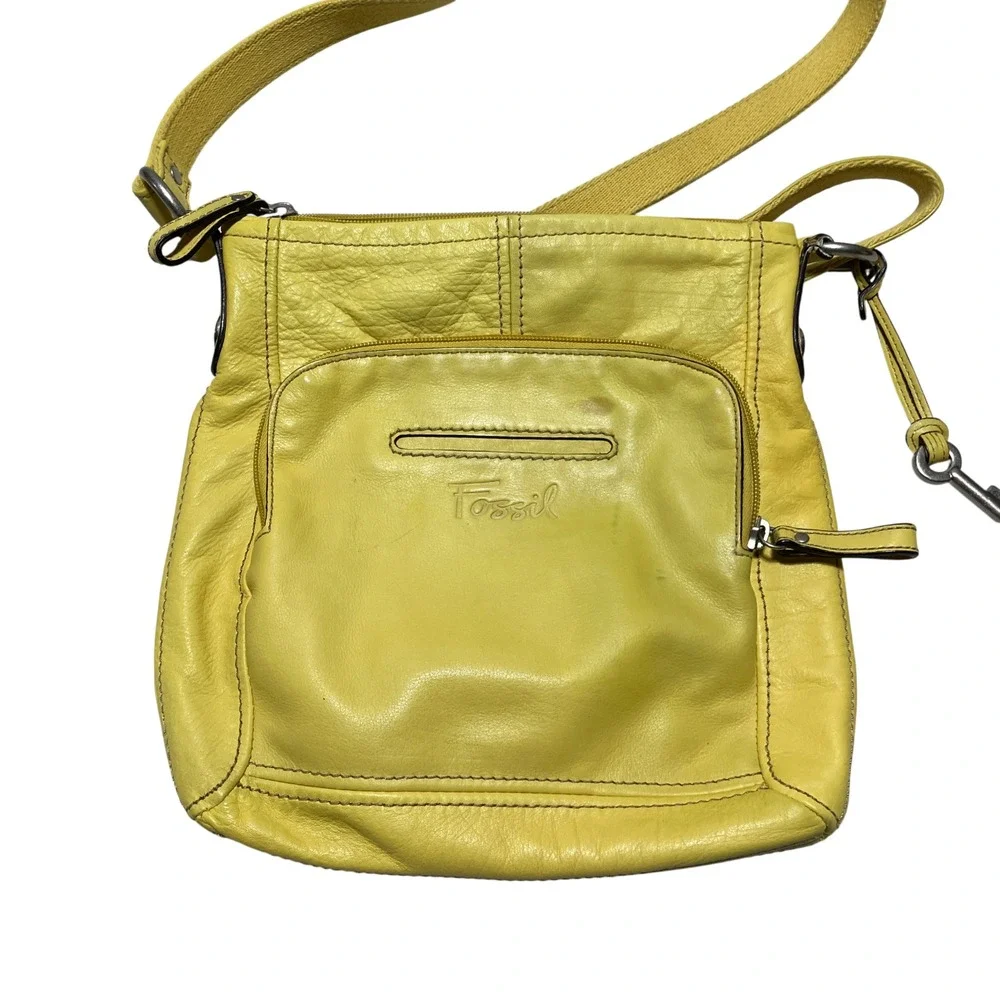 Fossil Hanover Handbag Yellow Leather Crossbody‎ Organizer Flap Bag